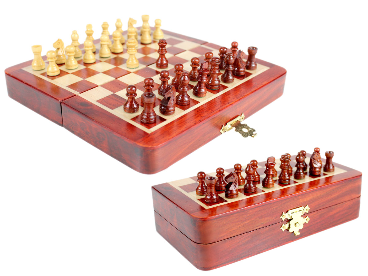 5" Wooden Chess Set Travel Magnetic Folding Board Bud Rosewood + 2 Extra Queens